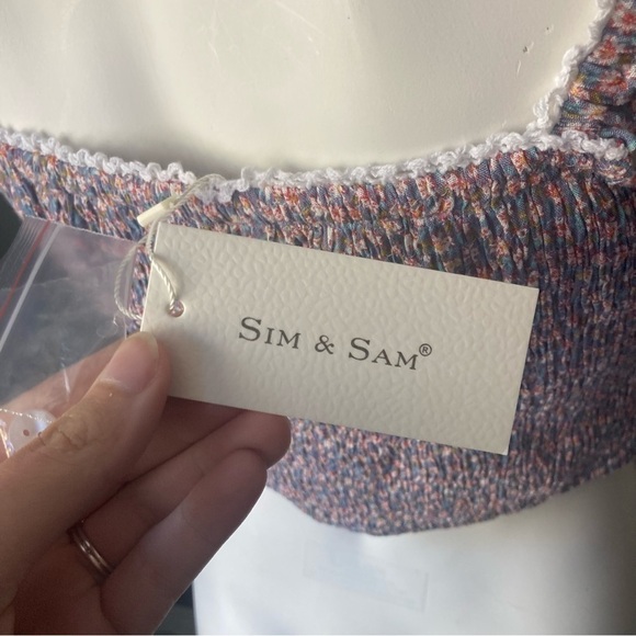 Sim & Sam | Floral Button Tie Smocked Ruffled Crop Tank - Picture 5 of 6